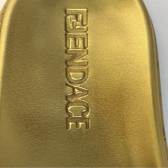 VERSACE x FENDI FENDACE Size EU 35 Slip On Pool Slide Vitello Calf Leather Gold - Picture 8 of 15